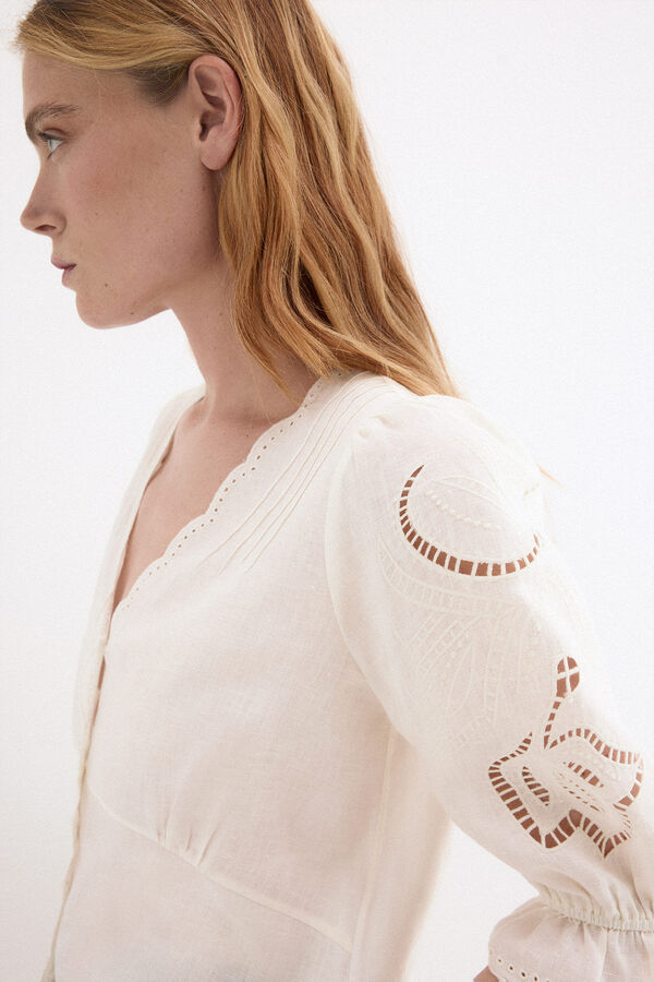 Pedro del Hierro Blusa lino bordados Crudo