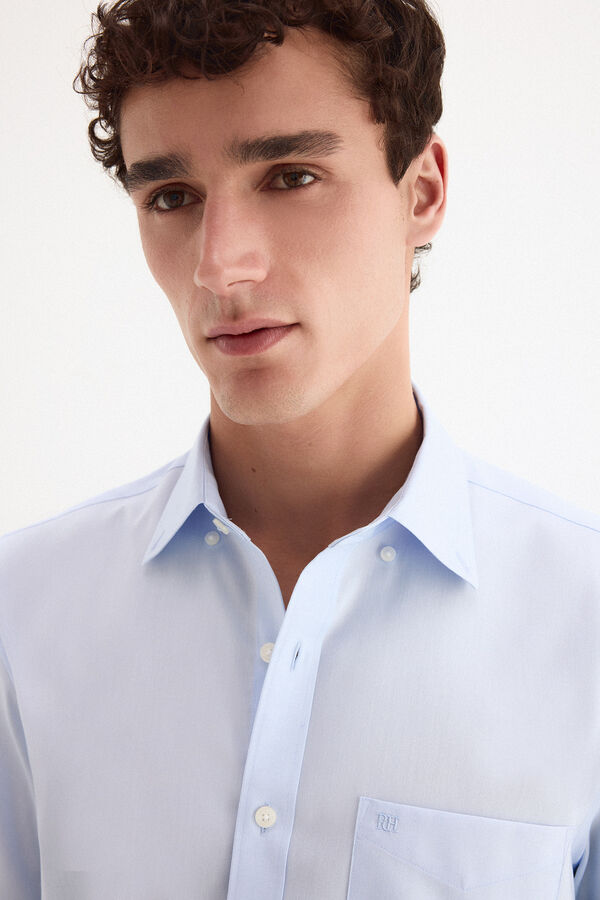 Pedro del Hierro Camisa non iron manga corta lisa Azul