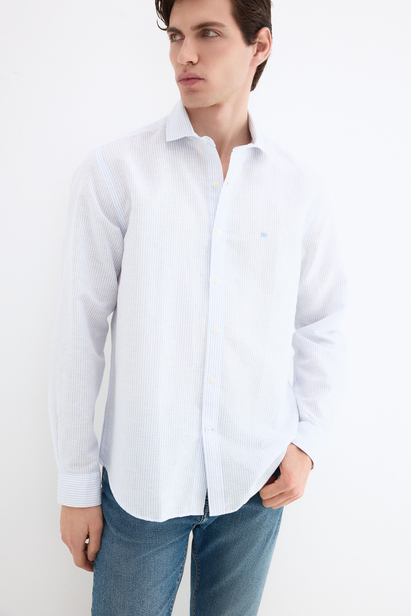 Pedro del Hierro Camisa de vestir rayas lino f&aacute;cil plancha