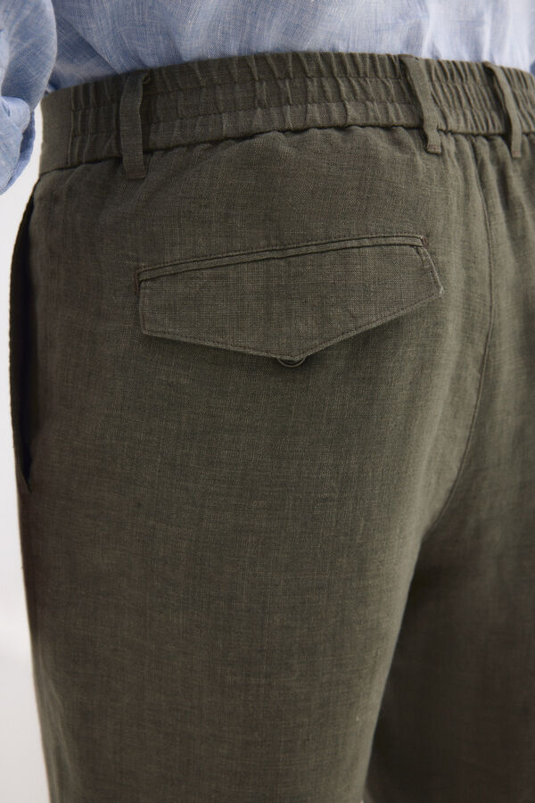 Pedro del Hierro Pantal&oacute;n lino regular fit Verde