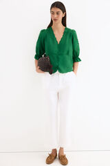 Pedro del Hierro Blusa lino bordados Verde