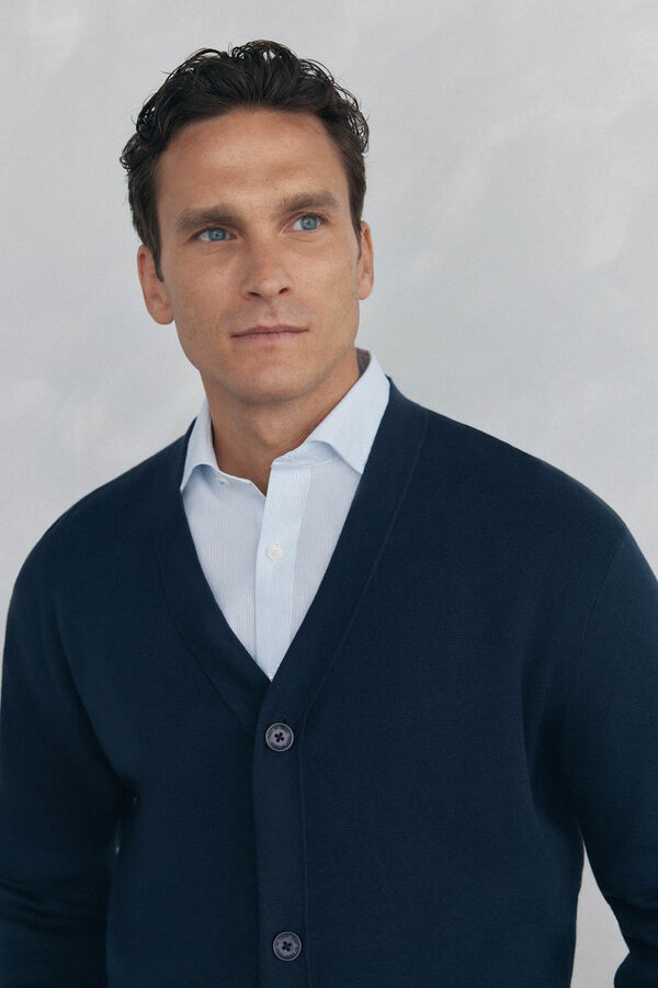 Pedro del Hierro C&aacute;rdigan de punto de algod&oacute;n con cuello en pico y botones Azul