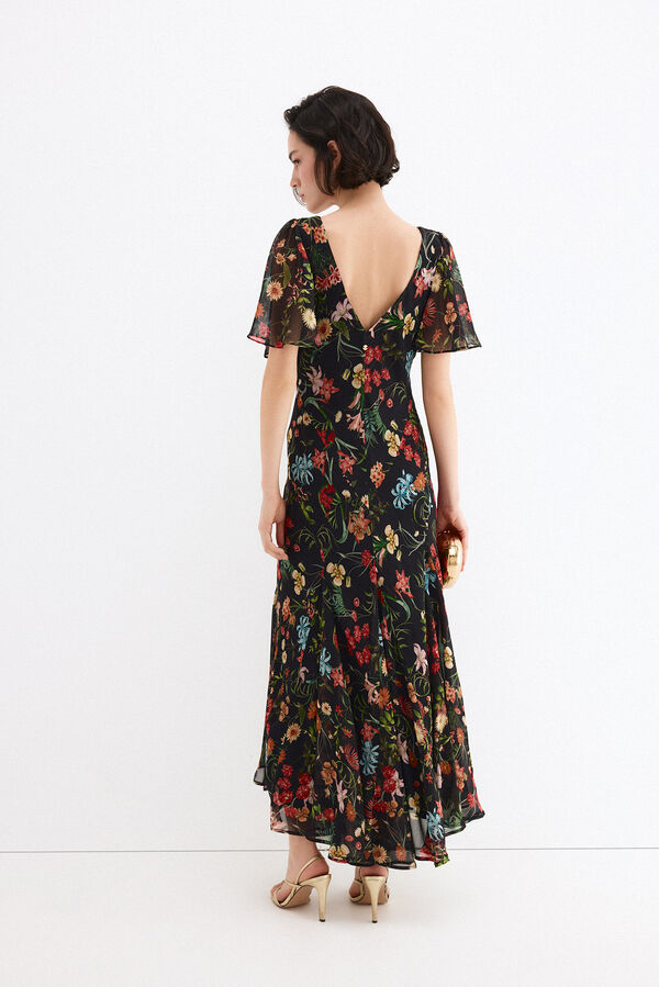 Pedro del Hierro Vestido largo estampado con cortes Azul