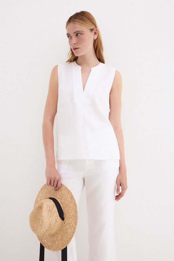 Pedro del Hierro Top liso lino Blanco