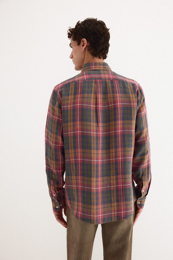Pedro del Hierro Camisa lino cuadros Burdeos