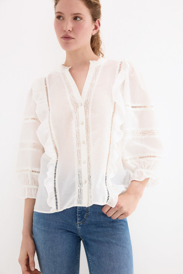 Pedro del Hierro Blusa rom&aacute;ntica volantes Blanco