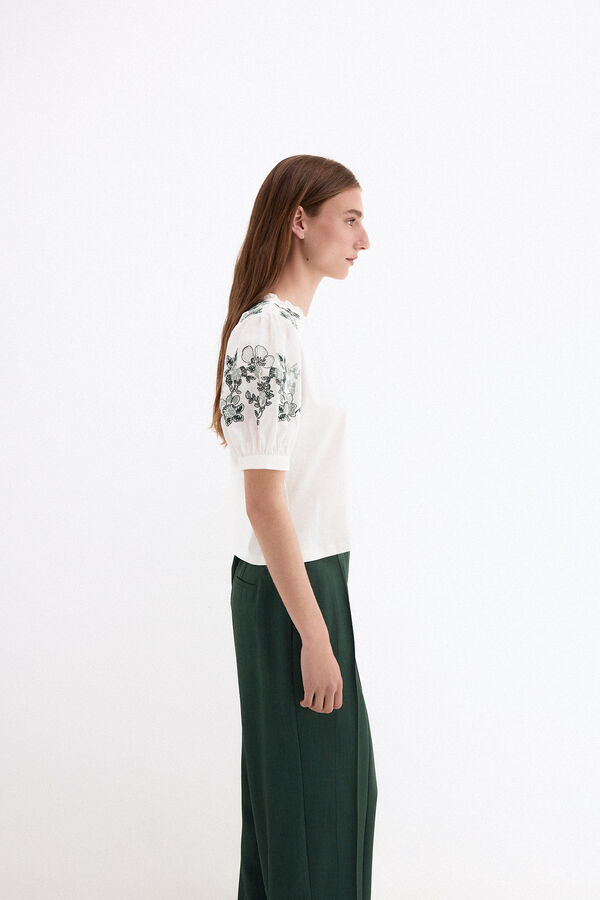 Pedro del Hierro Camiseta combinada con bordados Blanco