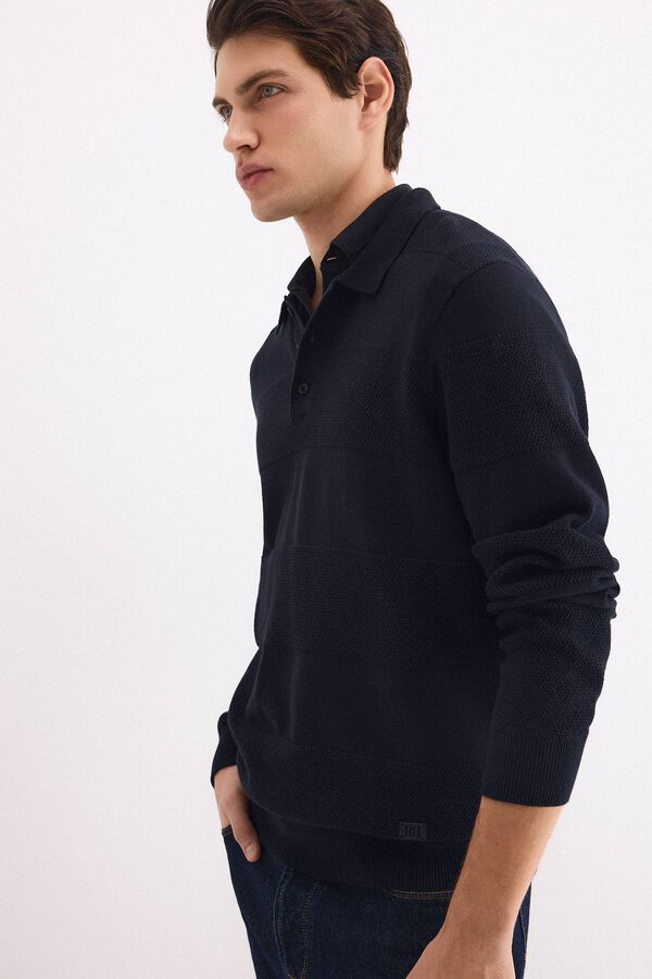 Pedro del Hierro Jersey polo manga larga algod&oacute;n estructura Azul