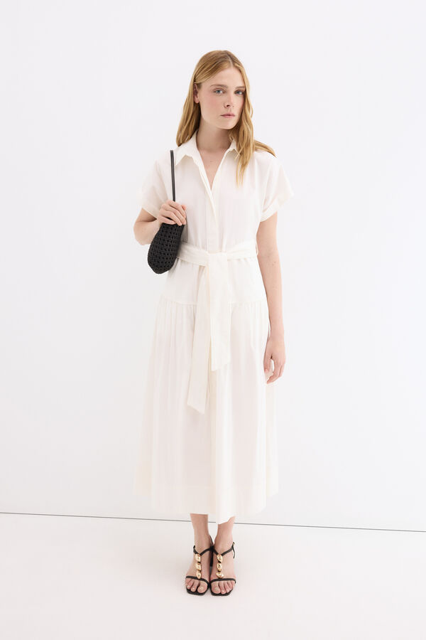 Pedro del Hierro Vestido camisero de popel&iacute;n Crudo