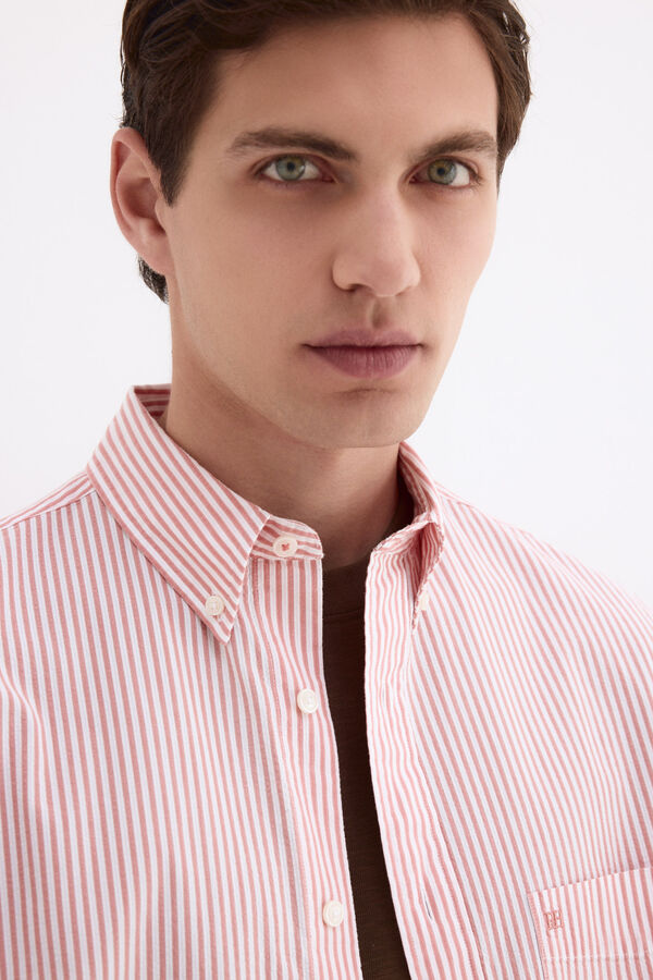 Pedro del Hierro Camisa seersucker rayas Coral