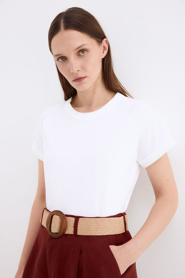 Pedro del Hierro Camiseta manga corta bordado a contraste Blanco