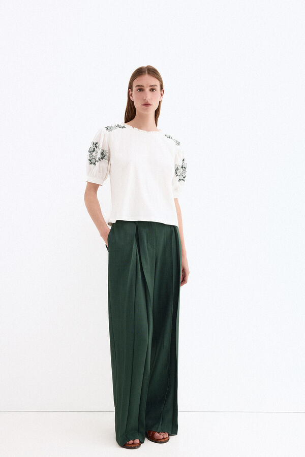 Pedro del Hierro Camiseta combinada con bordados Blanco