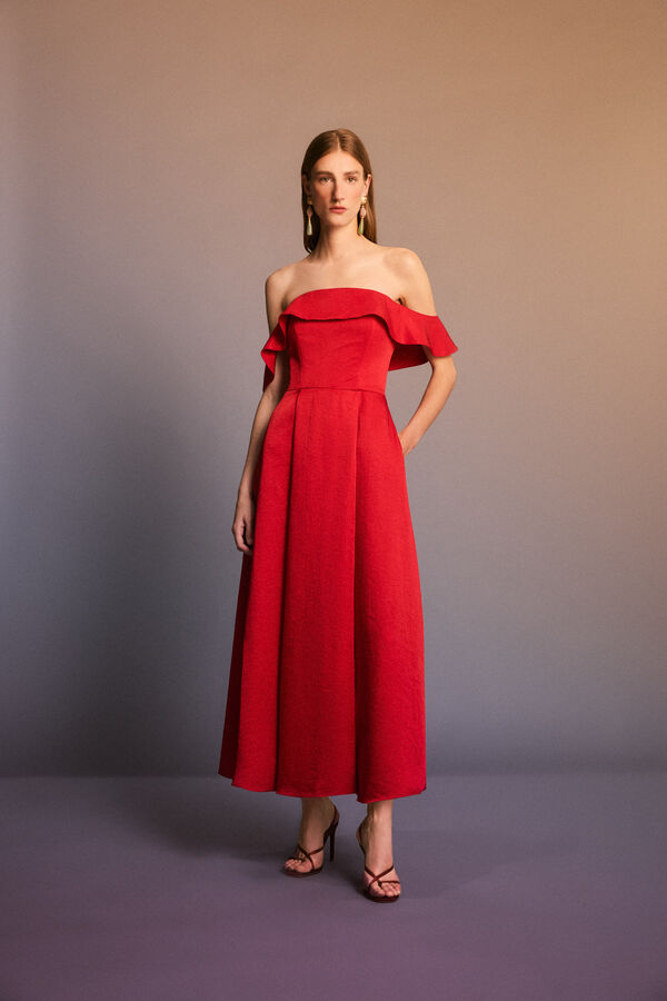 Pedro del Hierro Vestido midi tejido estructura Rojo
