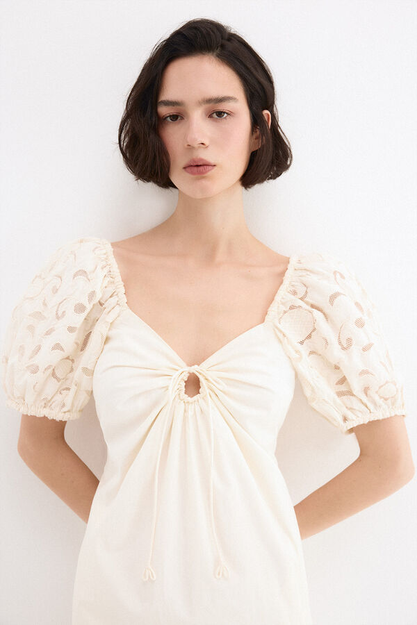 Pedro del Hierro Vestido midi con mangas bordadas Blanco