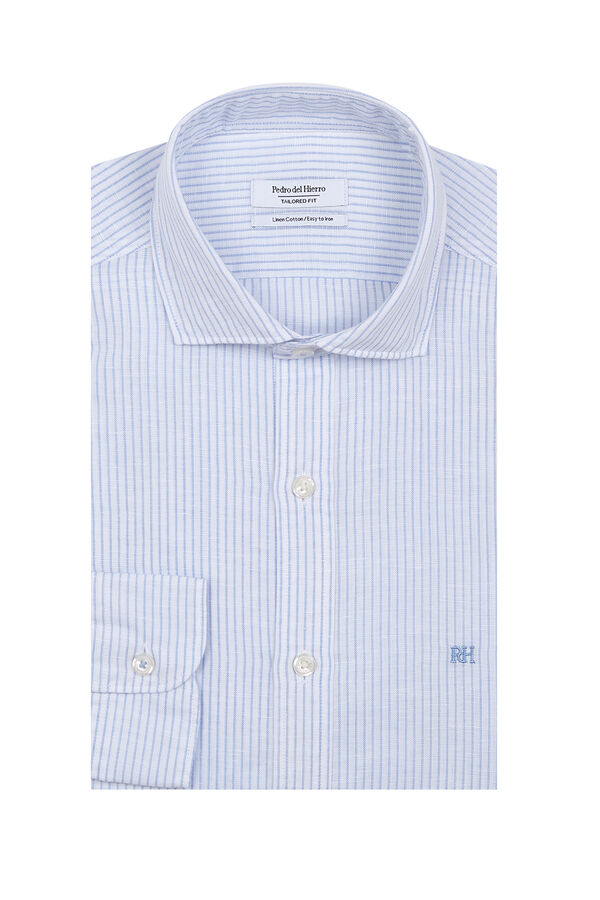 Pedro del Hierro Camisa de vestir rayas lino f&aacute;cil plancha Azul