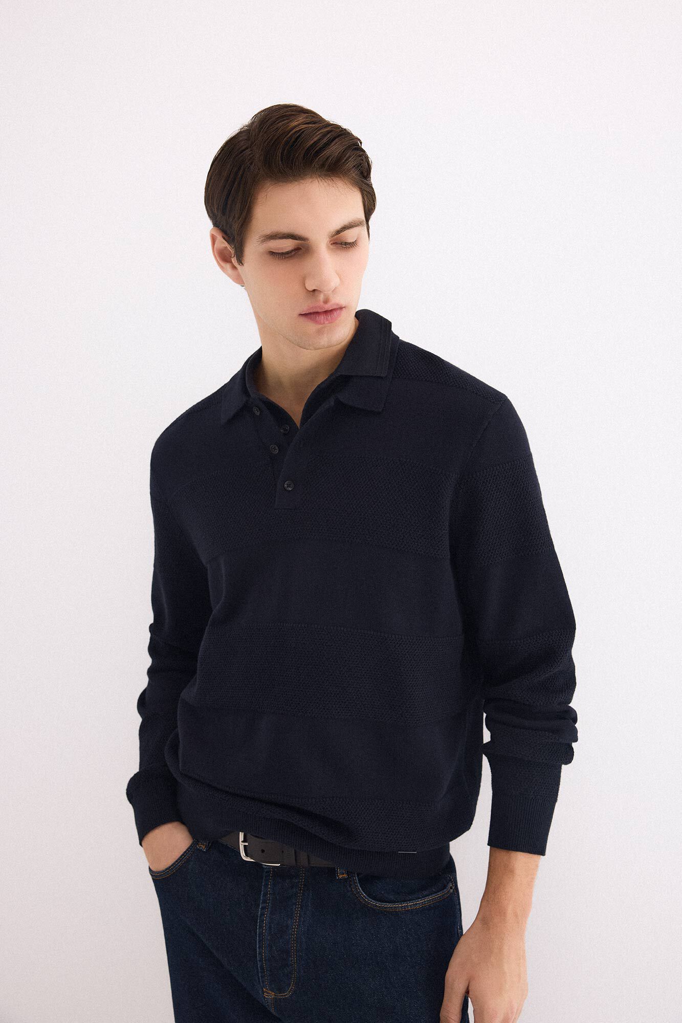 Pedro del Hierro Jersey polo manga larga algod&oacute;n estructura