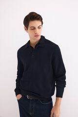 Pedro del Hierro Jersey polo manga larga algod&oacute;n estructura Azul
