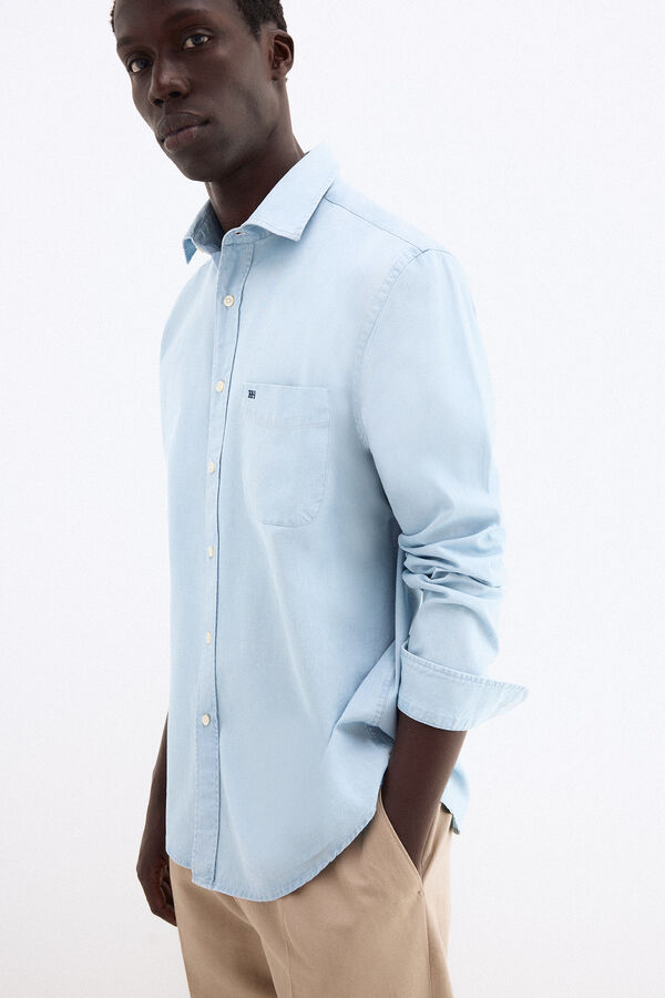 Pedro del Hierro Camisa denim tejido italiano Azul
