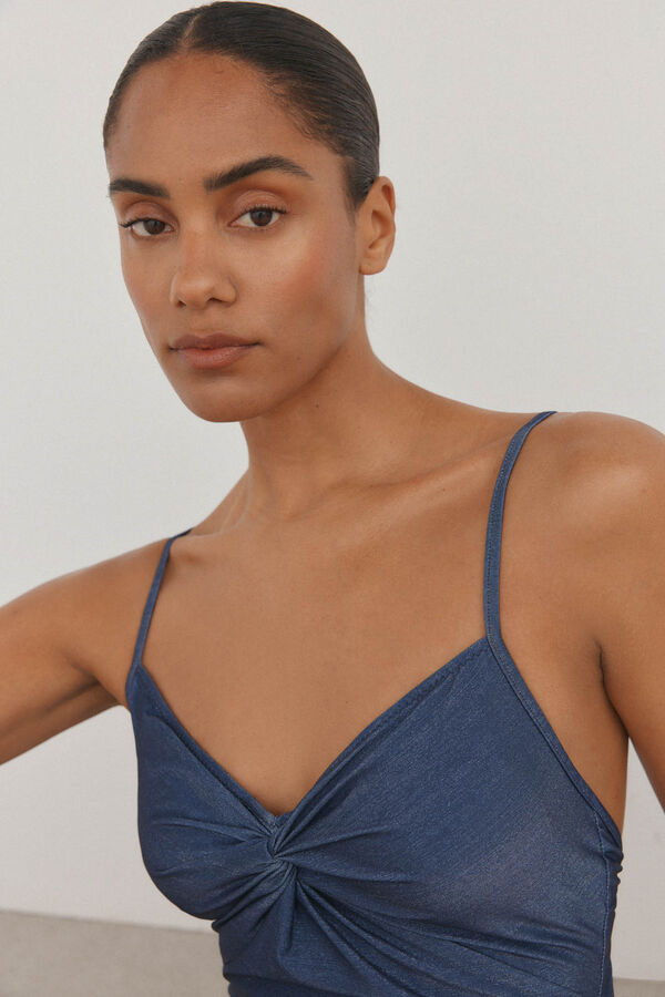 Pedro del Hierro Traje de ba&ntilde;o halter espalda cruzada tejido fantas&iacute;a lurex Azul