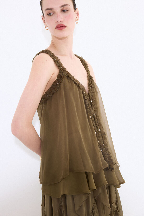 Pedro del Hierro Top tirantes volantes Verde
