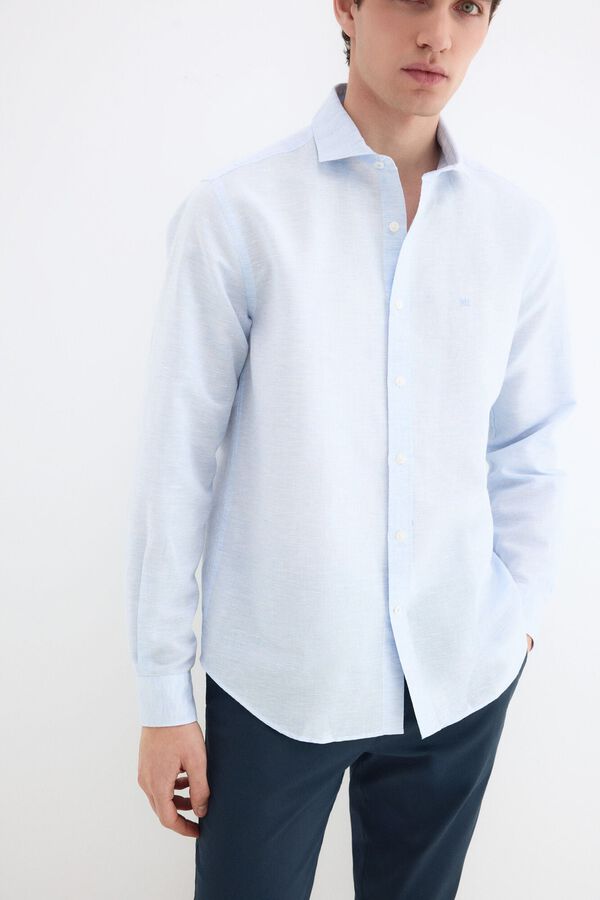 Pedro del Hierro Camisa de vestir estructura lino f&aacute;cil plancha Azul