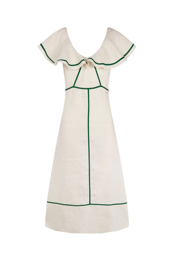 Pedro del Hierro Vestido lino detalle contrastes Crudo