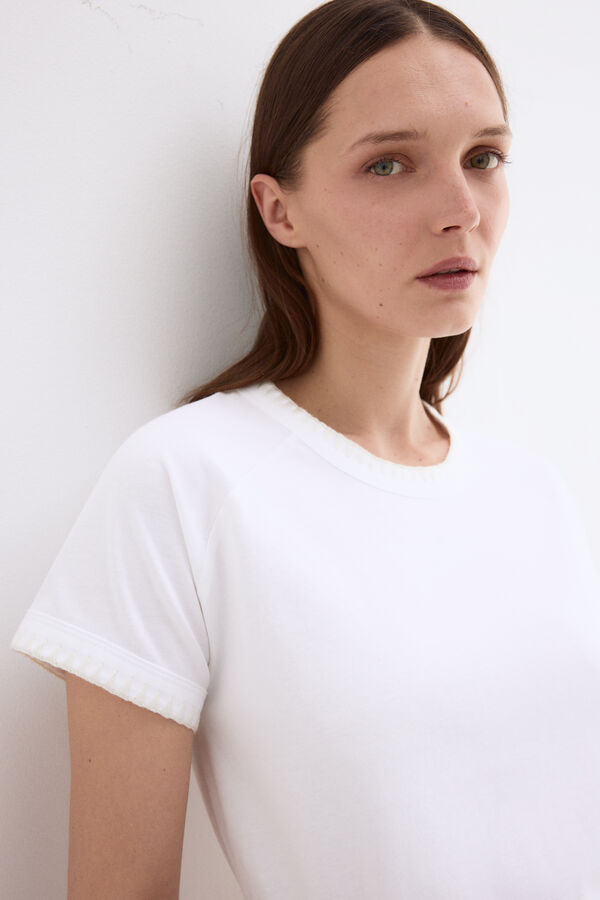 Pedro del Hierro Camiseta manga corta bordado a contraste Blanco
