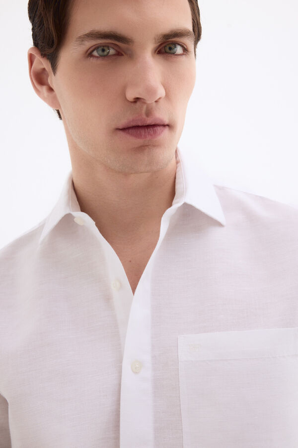 Pedro del Hierro Camisa lisa lino algod&oacute;n Blanco