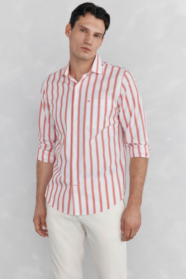 Pedro del Hierro Camisa de popel&iacute;n a rayas Rojo