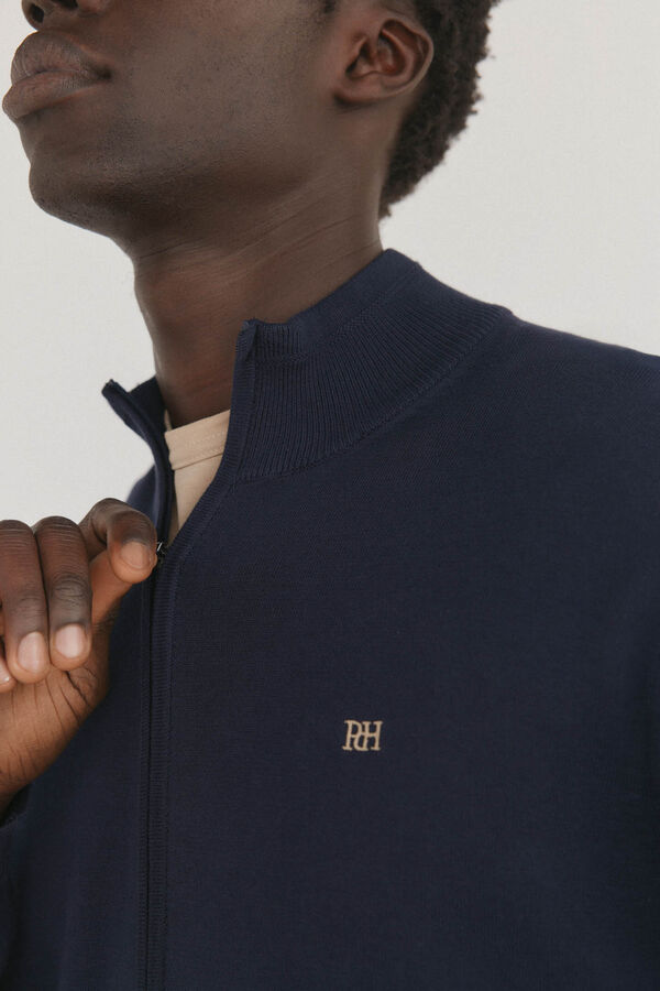 Pedro del Hierro C&aacute;rdigan fino de algod&oacute;n premium con cierre Azul