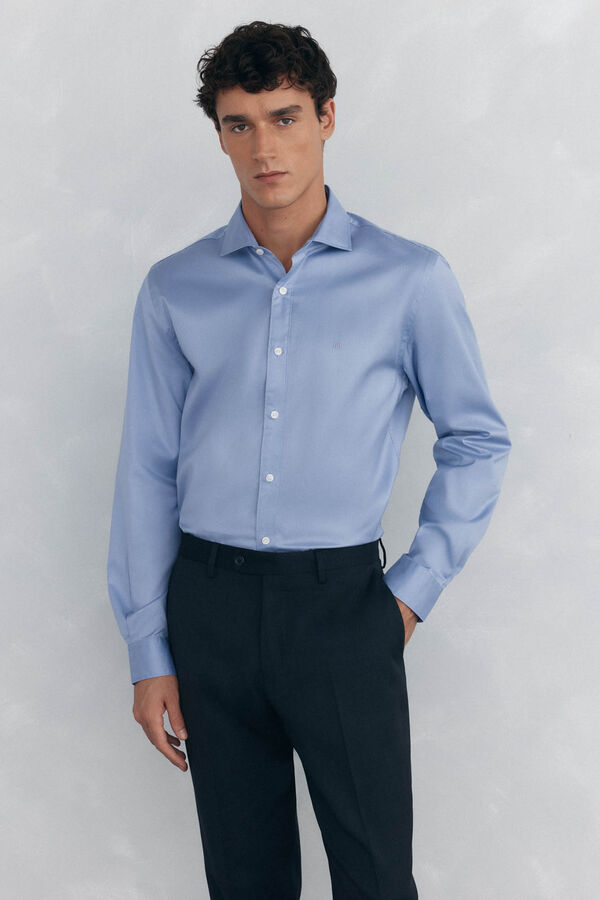 Pedro del Hierro Camisa lisa twill f&aacute;cil plancha + anti olor slim fit Azul