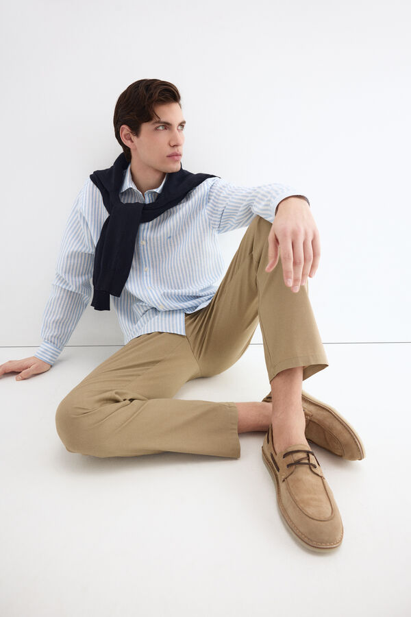 Pedro del Hierro Camisa de vestir rayas lino f&aacute;cil plancha Azul