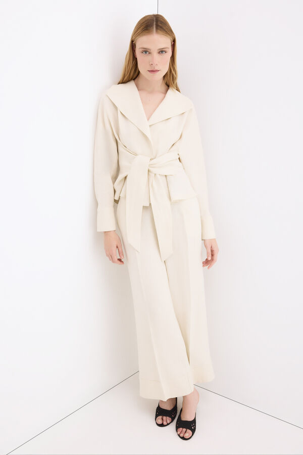 Pedro del Hierro Pantal&oacute;n recto de lino Crudo