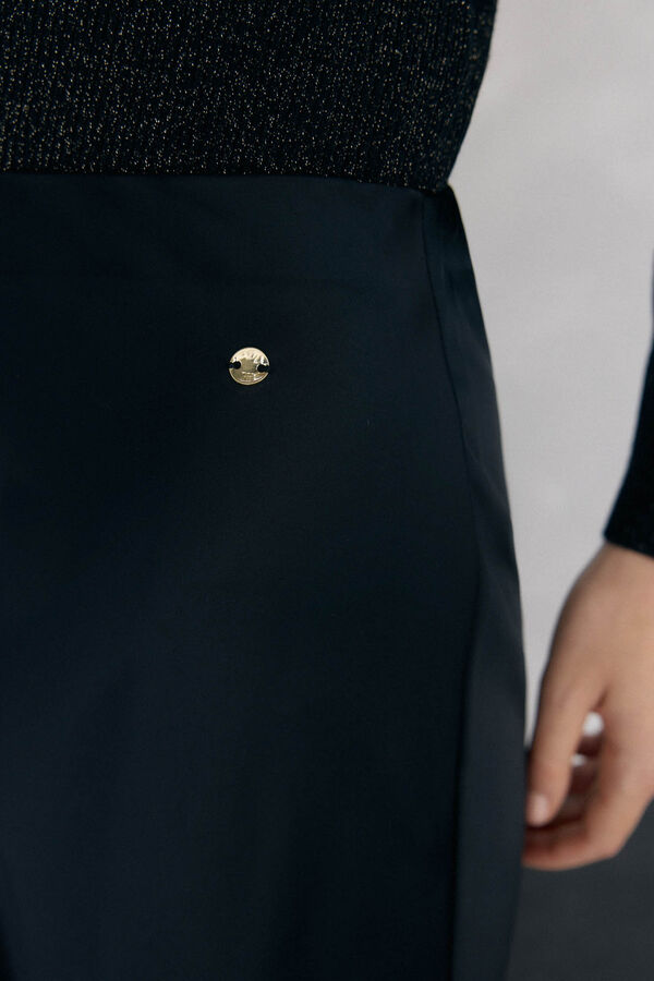 Pedro del Hierro Falda larga satinada con detalles de encaje Negro