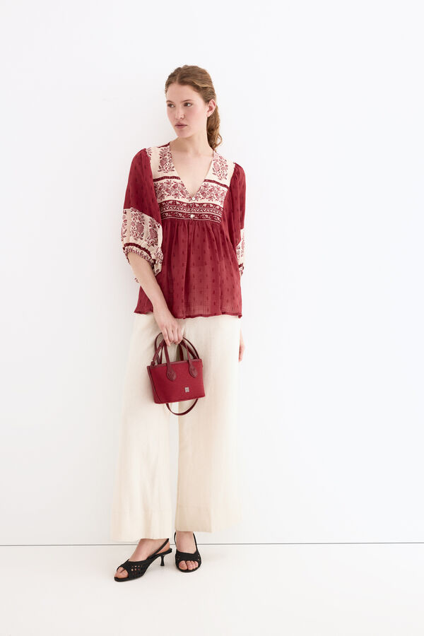 Pedro del Hierro Blusa estampados combinados Burdeos