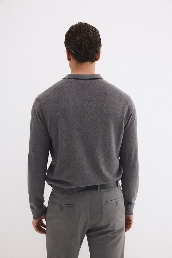 Pedro del Hierro Jersey polo lino manga larga Gris