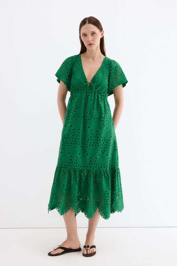 Pedro del Hierro Vestido algod&oacute;n bordados Verde