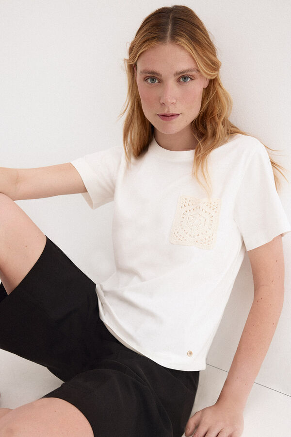 Pedro del Hierro Camiseta bolsillo crochet Blanco