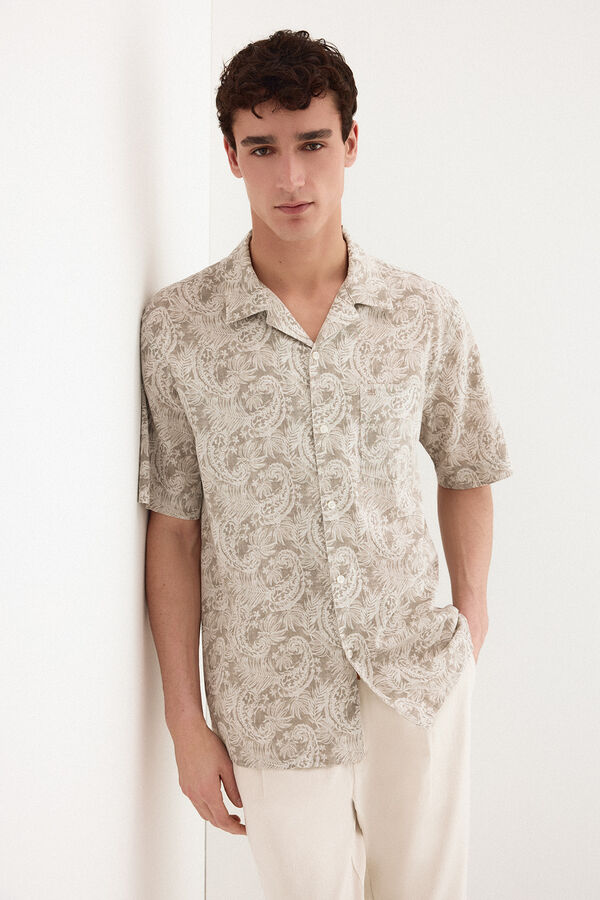Pedro del Hierro Camisa estampada manga corta Beige