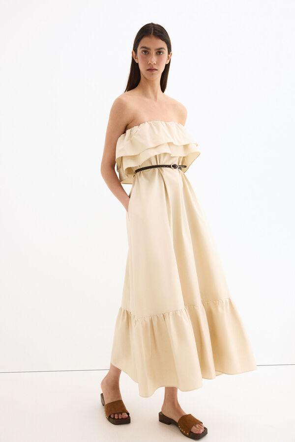 Pedro del Hierro Vestido algod&oacute;n palabra de honor Crudo