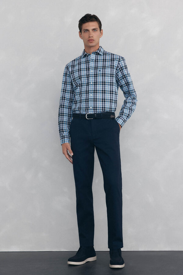 Pedro del Hierro Camisa de tejido flam&eacute; a cuadros Azul