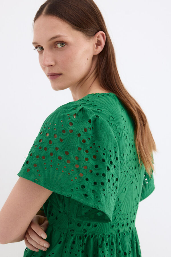 Pedro del Hierro Vestido algod&oacute;n bordados Verde