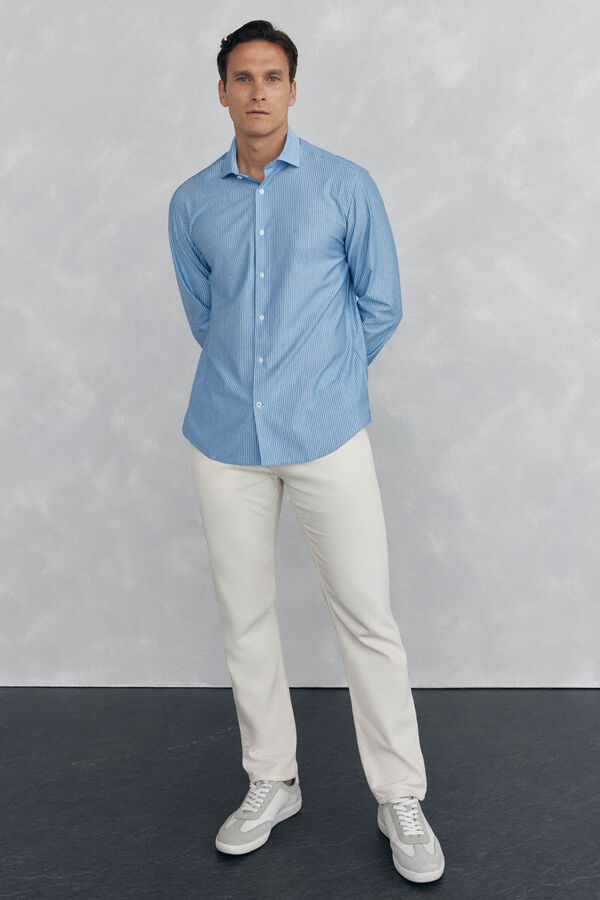 Pedro del Hierro Camisa de tejido de rayas Azul