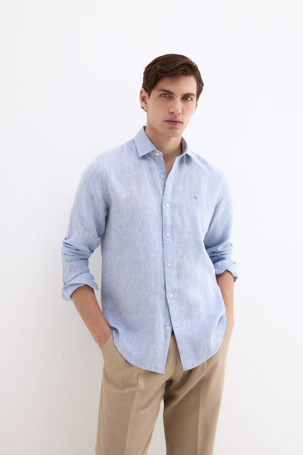 Pedro del Hierro Camisa lino lisa Azul