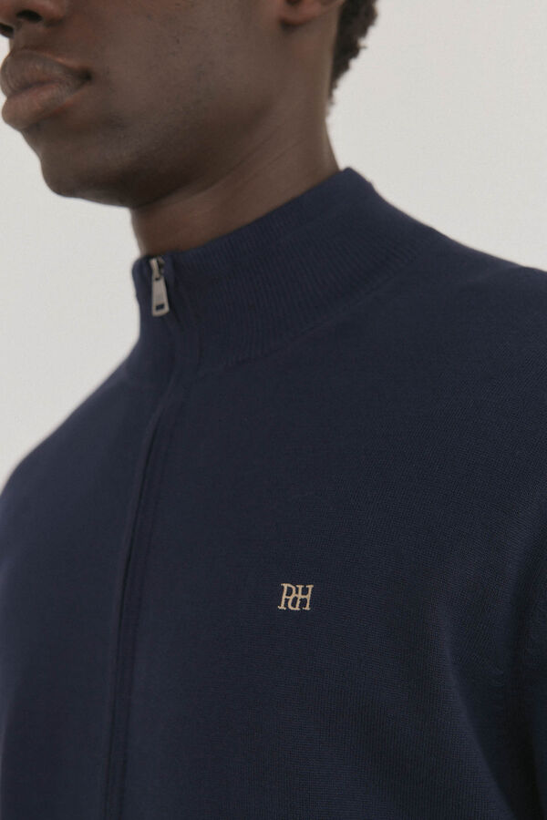 Pedro del Hierro C&aacute;rdigan fino de algod&oacute;n premium con cierre Azul