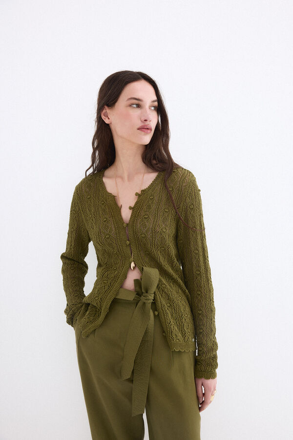 Pedro del Hierro Chamarra fantas&iacute;a calada con terminaciones en crochet Verde