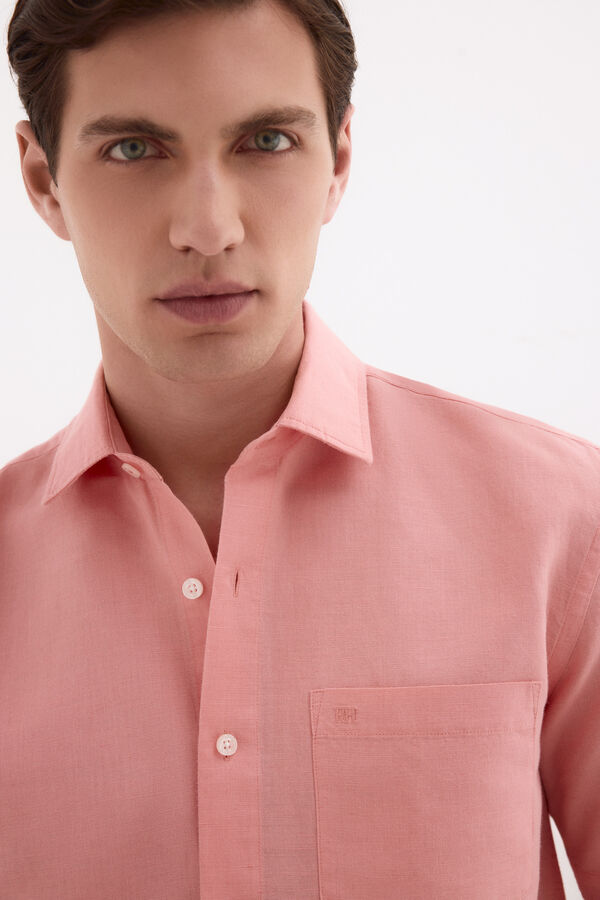 Pedro del Hierro Camisa lisa lino algod&oacute;n Coral