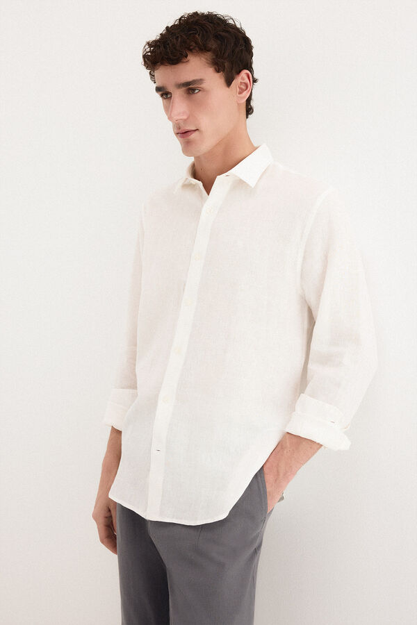 Pedro del Hierro Camisa lino lisa Blanco