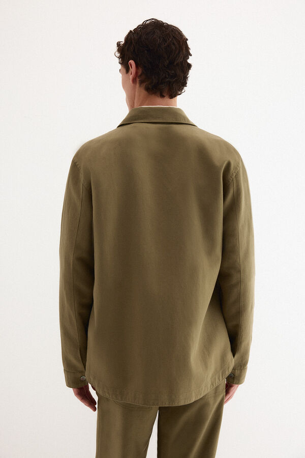 Pedro del Hierro Sobrecamisa lisa algod&oacute;n lino Verde