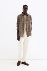 Pedro del Hierro Camisa lino cuadros tejido italiano Marr&oacute;n